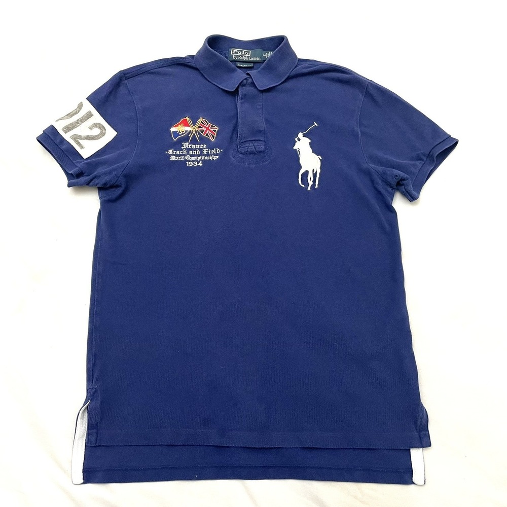 Vintage Polo Ralph Lauren FRANCE Track & Field 1934 Polo Shirt S Blue Big Pony